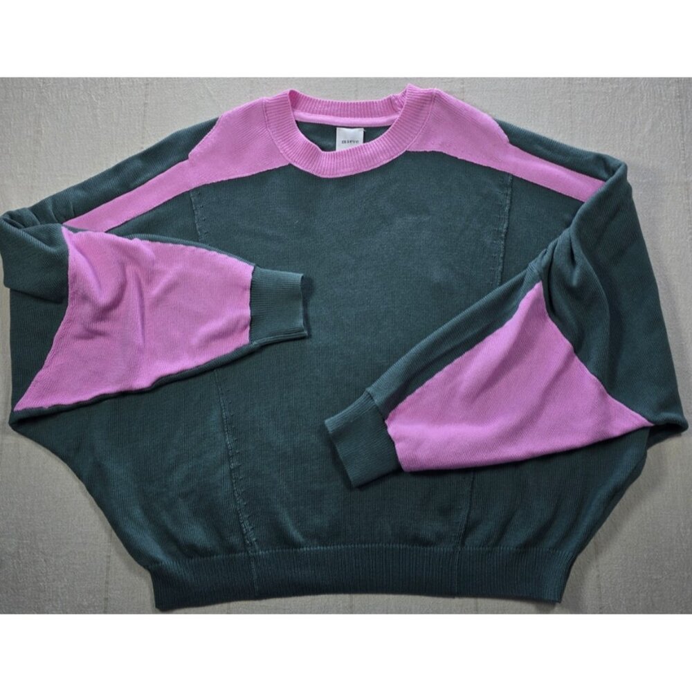 Anthropologie Maeve Dolman Sleeve Crew-Neck Color-Blocked Sweater (L) Green/Pink